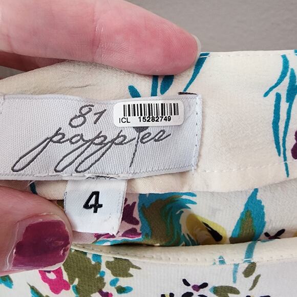 81 Poppies 100% Silk Boho Cottage Vintage Lightweight Floral Blouse 4 - Picture 3 of 11